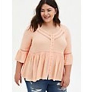 Peach embroidered bell sleeve blouse